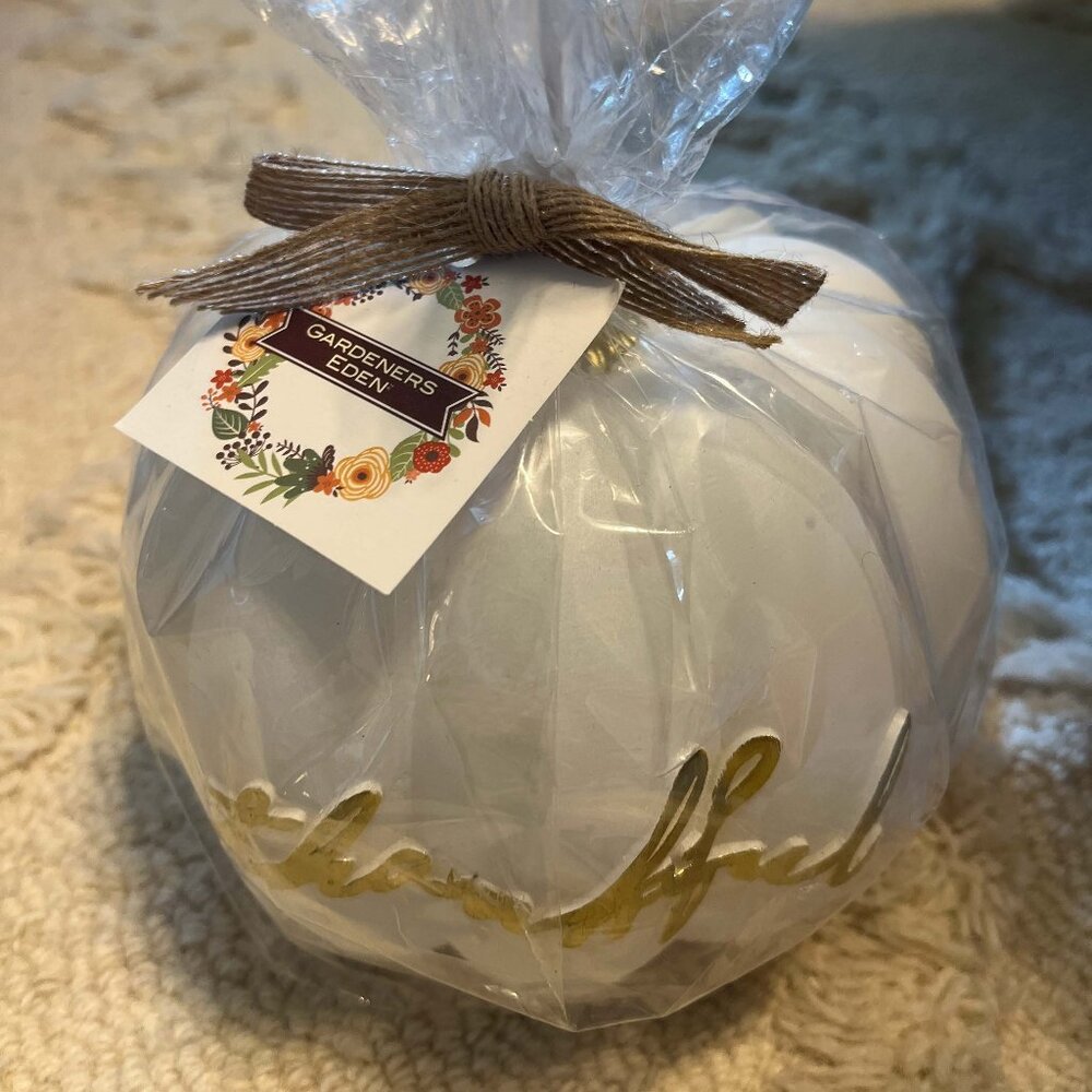 NWT GARDENERS EDEN 5.5in Pumpkin Thankful Candle Made in Vietnam